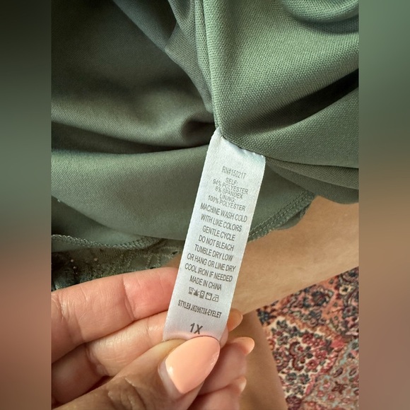 Vibe Sportswear Boho Cottage Romantic Peplum Eyelet Green Dress Lined 1X - Picture 6 of 8